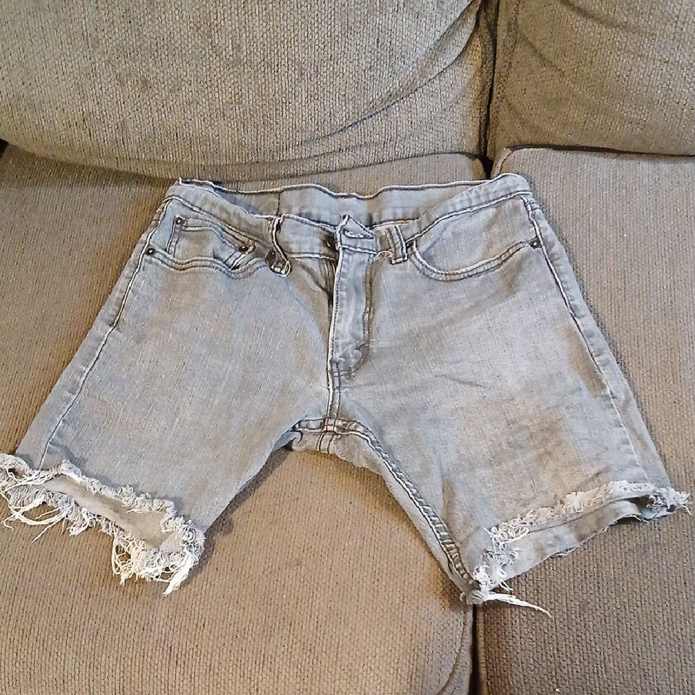 Men's Distressed Gray Denim Levi Cutoff Shorts RL10